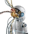 Rear view robotic boy with wires